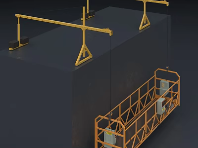 Industrial Suspended Platform With Yellow Metal Frame For Construction Work 3d model