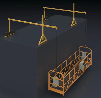 Industrial Suspended Platform With Yellow Metal Frame For Construction Work 3d model