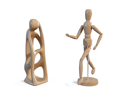 Artistic Wooden Sculptures Featuring Abstract Human Figure And Articulated Mannequin Model 3d model