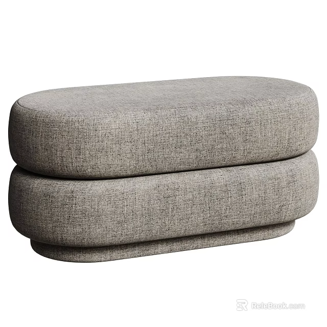 Gray Fabric Double Layered Ottoman With Modern Minimalist Design For Living Room 3d model 