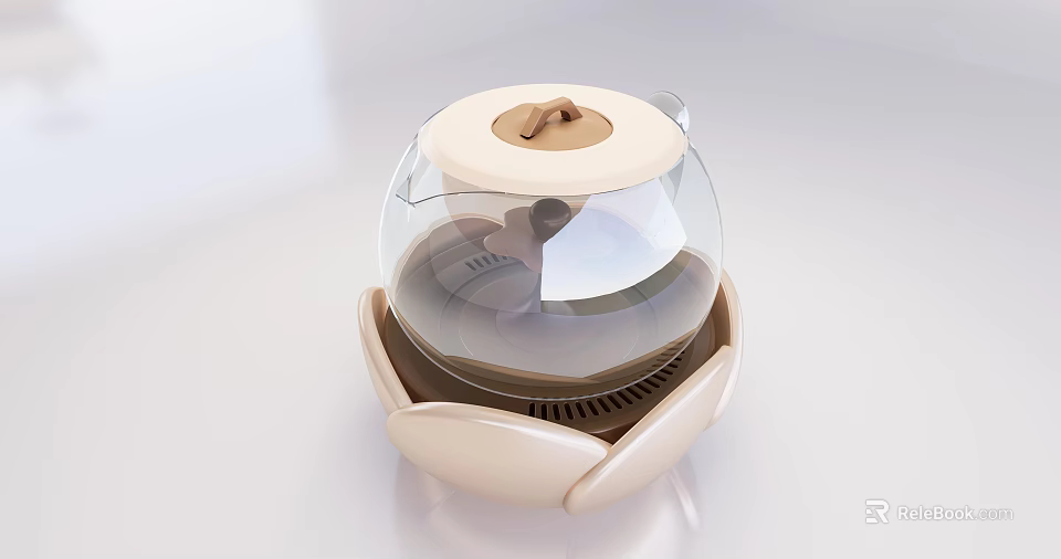 Modern Transparent Glass Electric Kettle With Beige Base Brown Lid And Sleek Design 3d model 