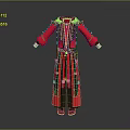 Red And Black Traditional Long Robe Costume With Decorative Belt And Sleeve Details