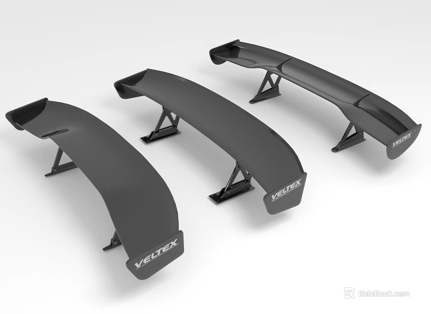 Three Carbon Fiber Car Rear Wings With Vertex Logos 3d model 