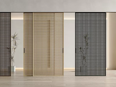 Modern Black and Beige Sliding Doors with Grid Design as Interior Partition in Minimalist Room 3d model