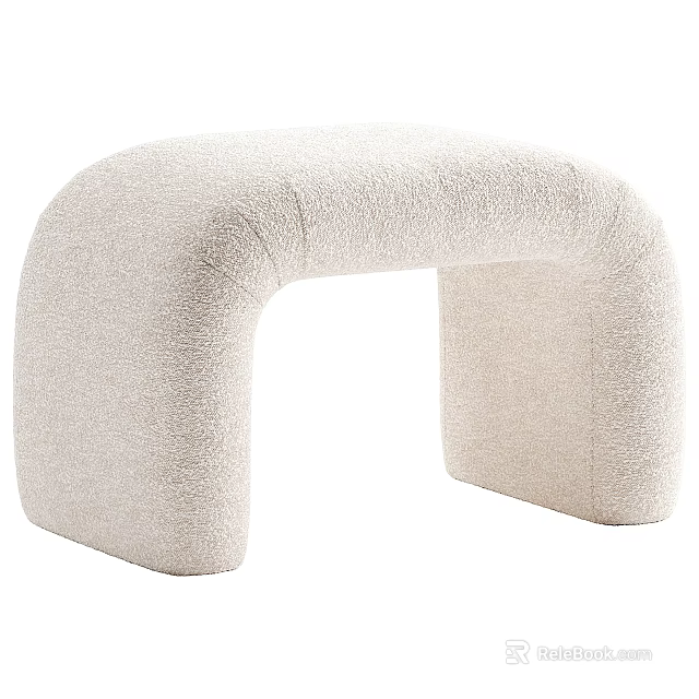 Plush Beige U Shaped Modern Sofa Stool with Soft Texture Design 3d model 
