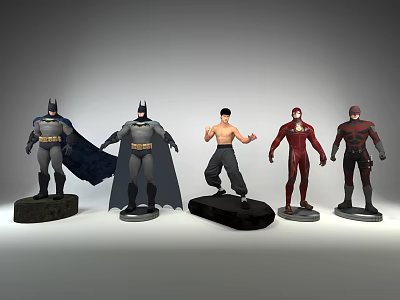 Five Different Game and Movie Character Action Figures in Dynamic Poses with Detailed Costumes 3d model