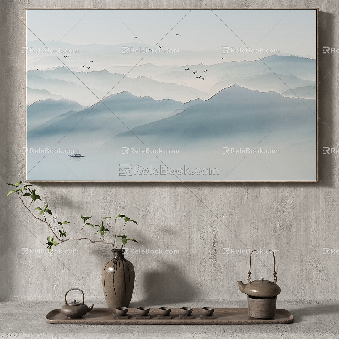 New Chinese Landscape Painting Texture Texture Decorative Painting Italian Minimalist 3d model