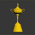 Golden Trophy With Lid Two Handles And Multi Tiered Base Top Figurine