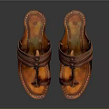 Handcrafted Brown Leather Slippers With Braided Straps And Traditional Design