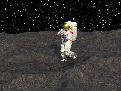 Man Astronaut Walking On Lunar Surface With Starry Sky Background 3d model