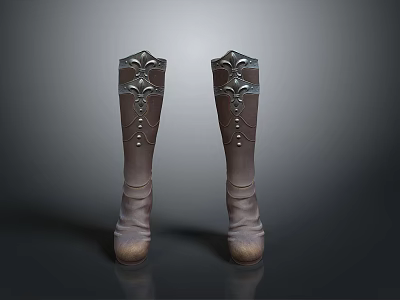 Tall Leather Boots With Decorative Top And Vintage Design For Daily Use 3d model