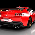 Red Muscle Car With Golden Wheels Black Hood And Sporty Exterior Design