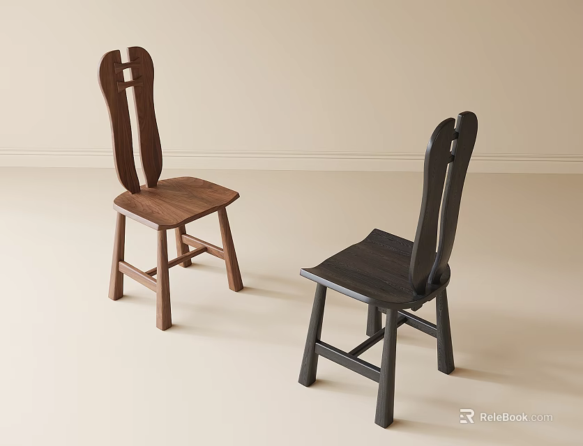 Two Tone Wooden Dining Chairs With Unique Backrest And Minimalist Design 3d model 
