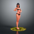 Game Movie Female Character In Black Bikini On Green Circular Platform With Gray Background