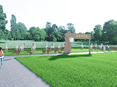 Outdoor Anti Drug Propaganda Board in Park With Green Grassland Trees and People 3d model
