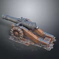 Ancient Cannon Medieval Weapon With Metal Barrel Wooden Carriage And Spoked Wheels