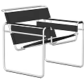 Modern Lounge Chair with Geometric Chrome Metal Frame and Black Seat Backrest