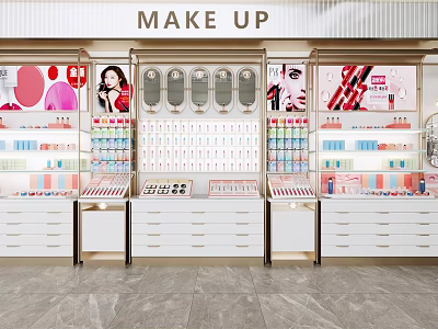 Modern Cosmetics Display Shelves in Retail Store with Organized Makeup Products and Mirrors 3d model