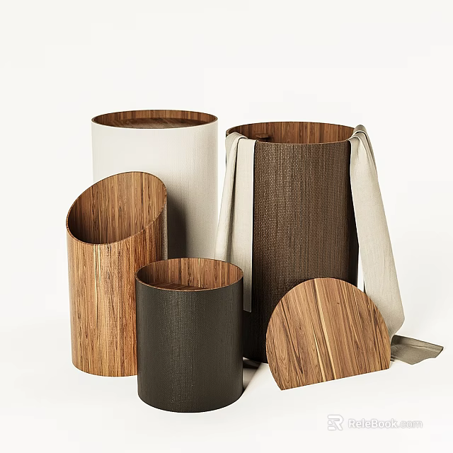 Wooden Black And White Cylindrical Household Storage Organizers With Semi Circular Lid 3d model 