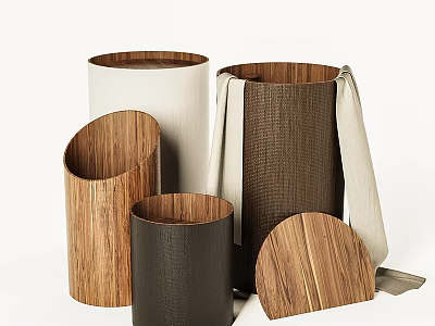 Wooden Black And White Cylindrical Household Storage Organizers With Semi Circular Lid 3d model