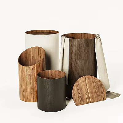 Wooden Black And White Cylindrical Household Storage Organizers With Semi Circular Lid 3d model