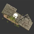 Sleek Modern Stone Structure With Gray Steps And Green Climbing Vines 3d model