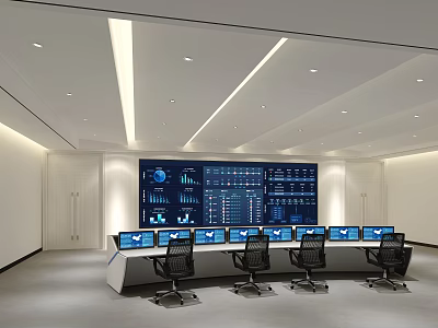 Modern Control Room With Multiple Monitoring Screens Large Data Display Wall And Ergonomic Chairs 3d model