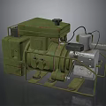 Vintage Green Industrial Generator With Metal Frame Pipes And Base