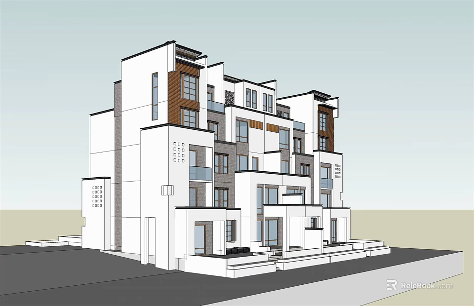 Modern Multi Storey Building Exterior Design With Balconies And Windows 3d model 