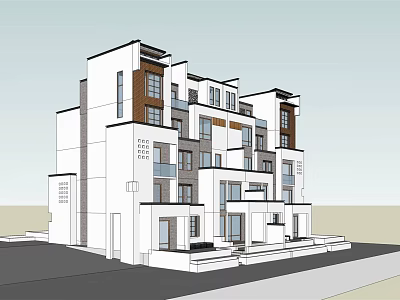 Modern Multi Storey Building Exterior Design With Balconies And Windows 3d model