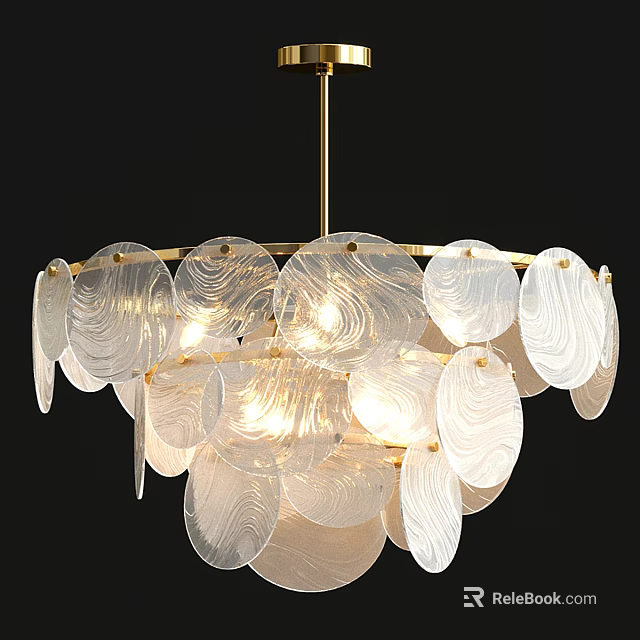 Modern Transparent Textured Shell Like Chandelier Featuring Gold Frame And Soft Lighting 3d model