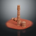Wooden Pillar With Fallen Parts On Circular Red Base Dark Background
