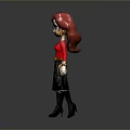 3D Cartoon Woman with Red Hair Red Top Black Skirt Black Boots Gold Belt Bracelets