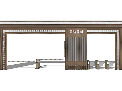 Elegant Entrance Gate With Decorative Metal Frame Pillars And Access Control Barrier 3d model