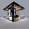 Specialty Store Booth With Modern Display Counters Products And Brand Logos