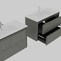Modern Bathroom Vanity With White Countertop Silver Faucet And Geometric Drawer Design