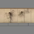 Traditional Japanese Style Linen Curtain With Pine Tree Motif For Interior Room Decoration