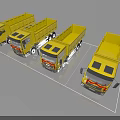 Yellow Functional Utility Dump Trucks Lined Up In Row Display For Use 3d model