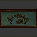 Decorative Ornament Set Wooden Box With Blue Panel And Golden Ornamental Motifs