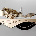 Modern Mountain Shaped Wall Decor With Golden Lines Tree And Deer Accents