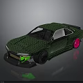 Green Woven Texture Model Car With Pink Wheels And Green Headlights 3d model