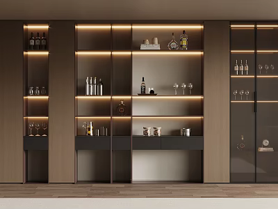 Elegant Modern Wine Cabinet With Illuminated Shelves Glass Doors And Wine Bottles 3d model