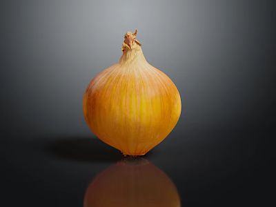 Fresh Golden Yellow Onion With Shiny Smooth Surface Isolated On Black Background 3d model