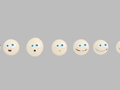 White Spheres With Various Expressions Arranged In A Row On Gray Background 3d model