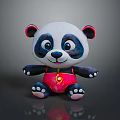 Cute Cartoon Panda Stuffed Toy In Sitting Pose With Red Belly Wrap And Yellow Decoration