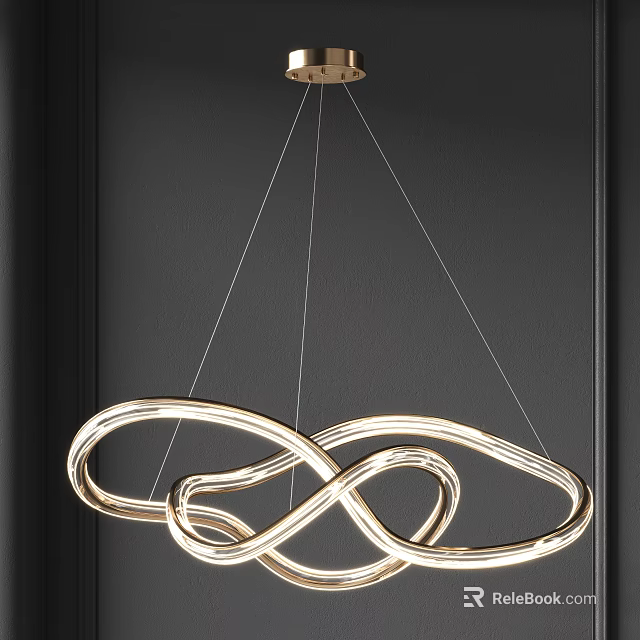 Modern Gold Chandelier With Infinity Loop Design Suspended By Thin Wires 3d model