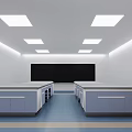 Modern Laboratory Interior With Spacious Lab Benches Storage Cabinets And Ceiling Lighting 3d model