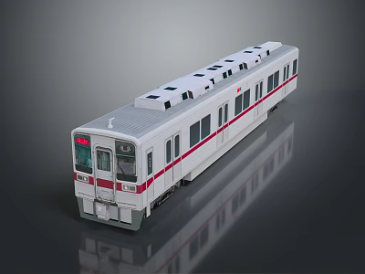 Modern Subway Train with White Body Red Stripes Multiple Windows and Detailed Roof Vents 3d model