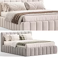 Modern Tufted Bed Frame with Soft Headboard and Light Colored Upholstery 3d model