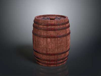 Rustic Style Wooden Barrel Furniture With Metal Hoops And Smooth Surface 3d model